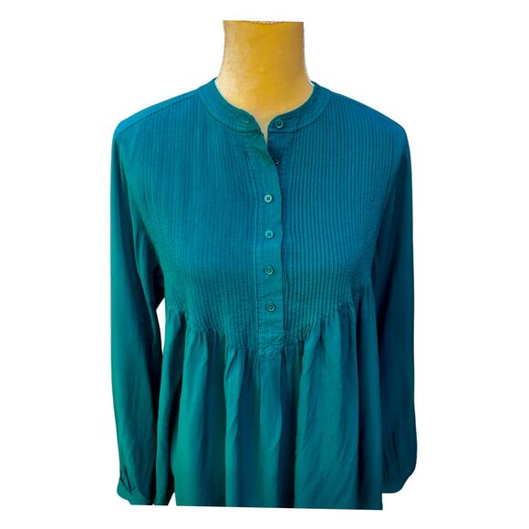 Sundance Teal Mystic Falls Popover Blouse Top Pintuck Size Medium - Picture 3 of 6